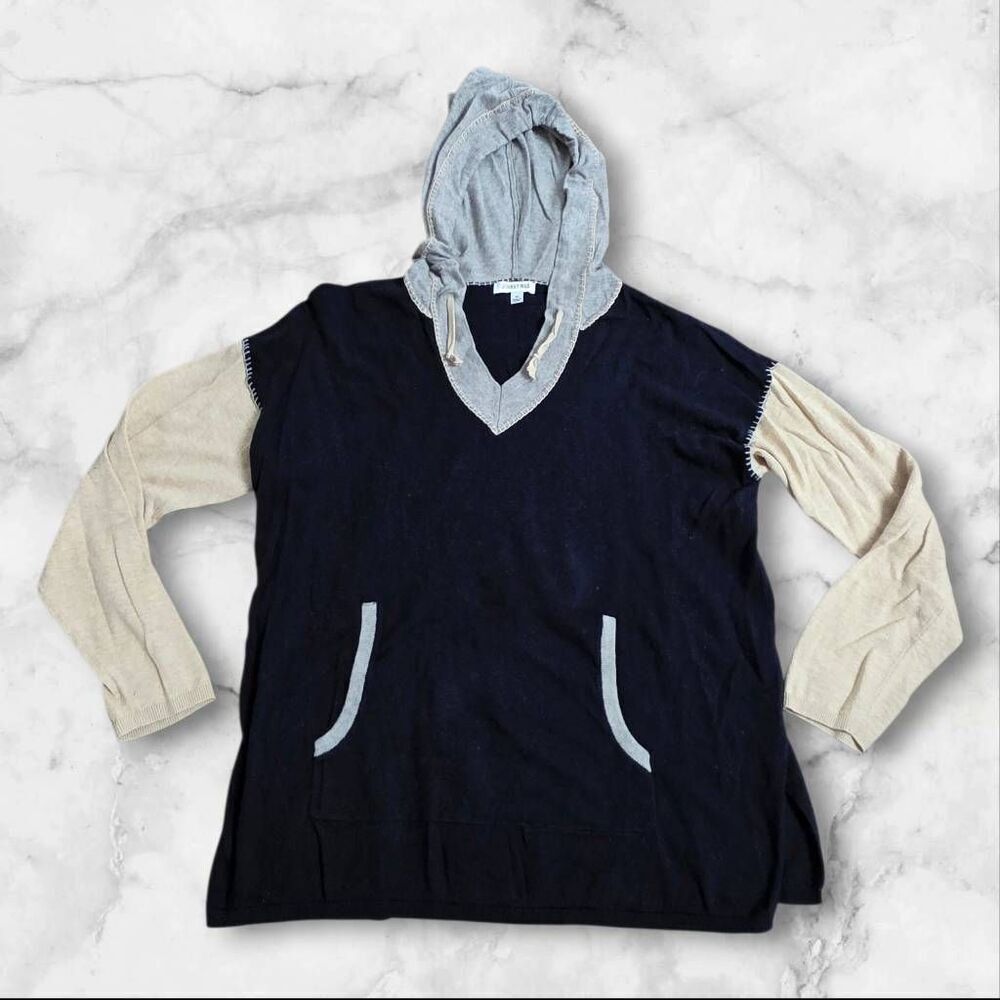 Johnny Was Bee Active Blanket Stitch Pullover Hoodie Navy Blue XS